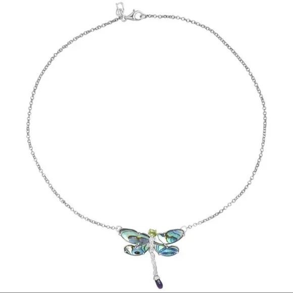 RETIRED Carolyn Pollack Ltd Edition Sterling Silver Abalone Dragonfly Necklace - Picture 9 of 11